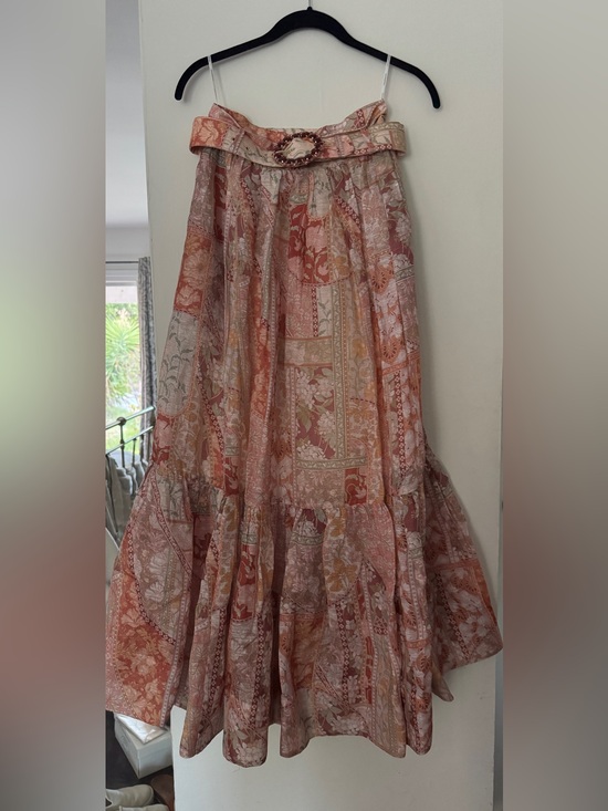 Zimmermann Dresses & Skirts - ZIMMERMANN Tiggy Paisley Linen Maxi Midi Skirt Size 0 With Crystal Buckle Belt